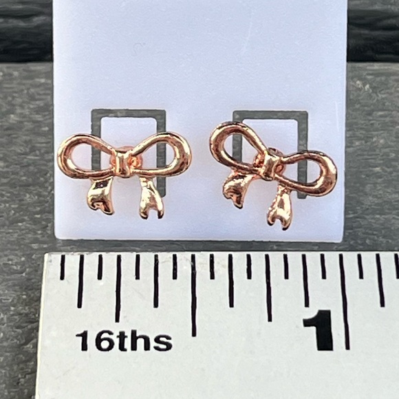Rose Gold Tone Bow Stud Earrings; Soft Rubber Back; NWOT - Picture 2 of 3